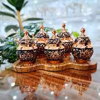 ست جا ادویه ای جدید و فانتزی مس الماس تراش با استند چوبی با بالاترین کیفیت (خرید مستقیم از تولیدی)