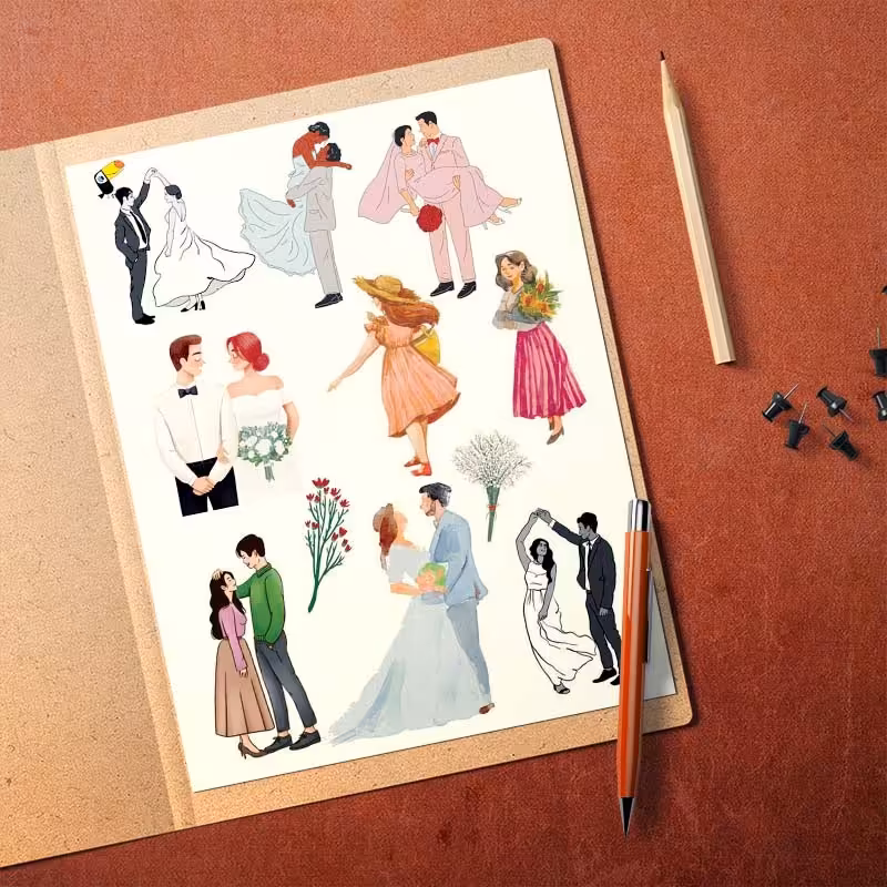 استیکر (برچسب) بدون برش  انواع طرح دختر و پسر ( دونفر)  5 در سایز A5