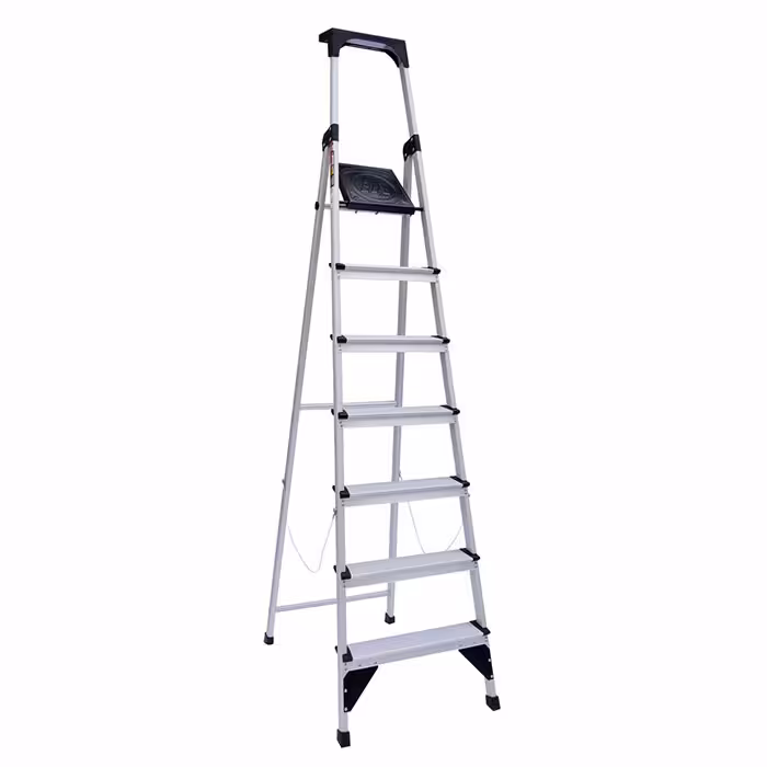 نردبان 7 پله اطلس آلوم‌پارس‌پله آلومینیومی تاشو پله‌ی 8 سانتی پله آخر 25×25