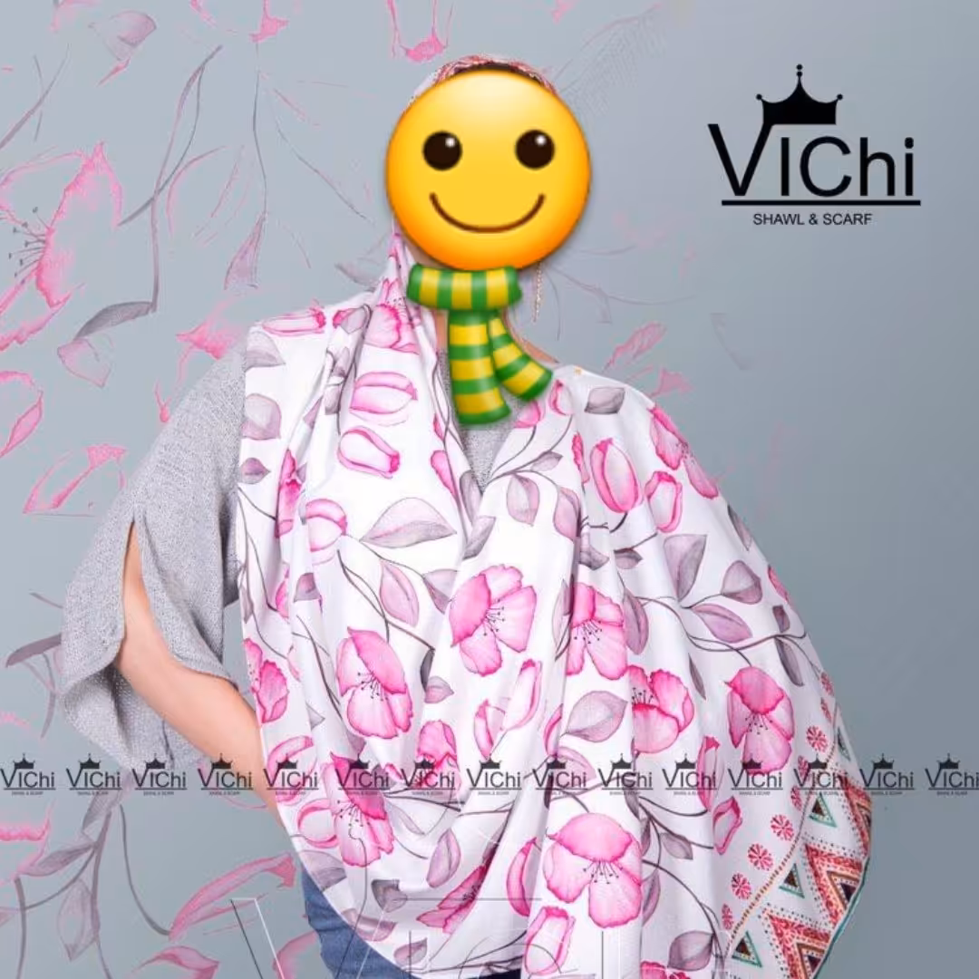 شال موهرپاییزه گل سفیدصورتی