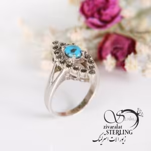 انگشتر نقره زنانه با سنگ فیروزه نیشابور کد 4219