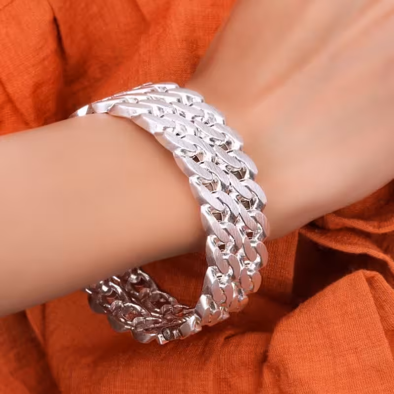 النگو دستبندی طرح زنجیر  دولاین نقره ای برند معروفYSX