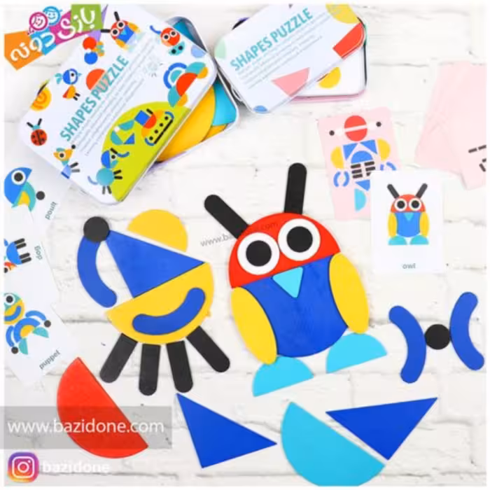 بازی فکری تطابق اشکال چوبی جعبه فلزی  (سفید)