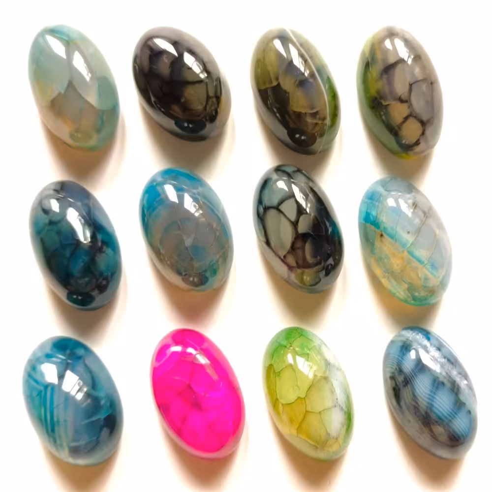 پک 12 نگین عقیق دراگون (با رنگ های زیبا)