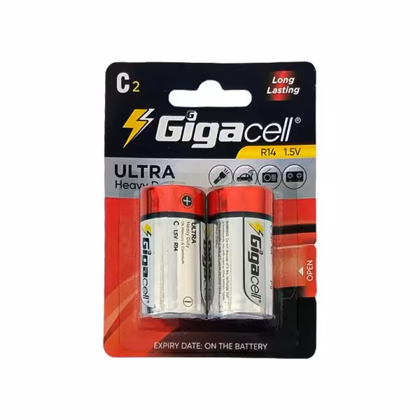 باتری متوسط کارتی گیگاسل مدل R14 سایز C ورق 2 عددی