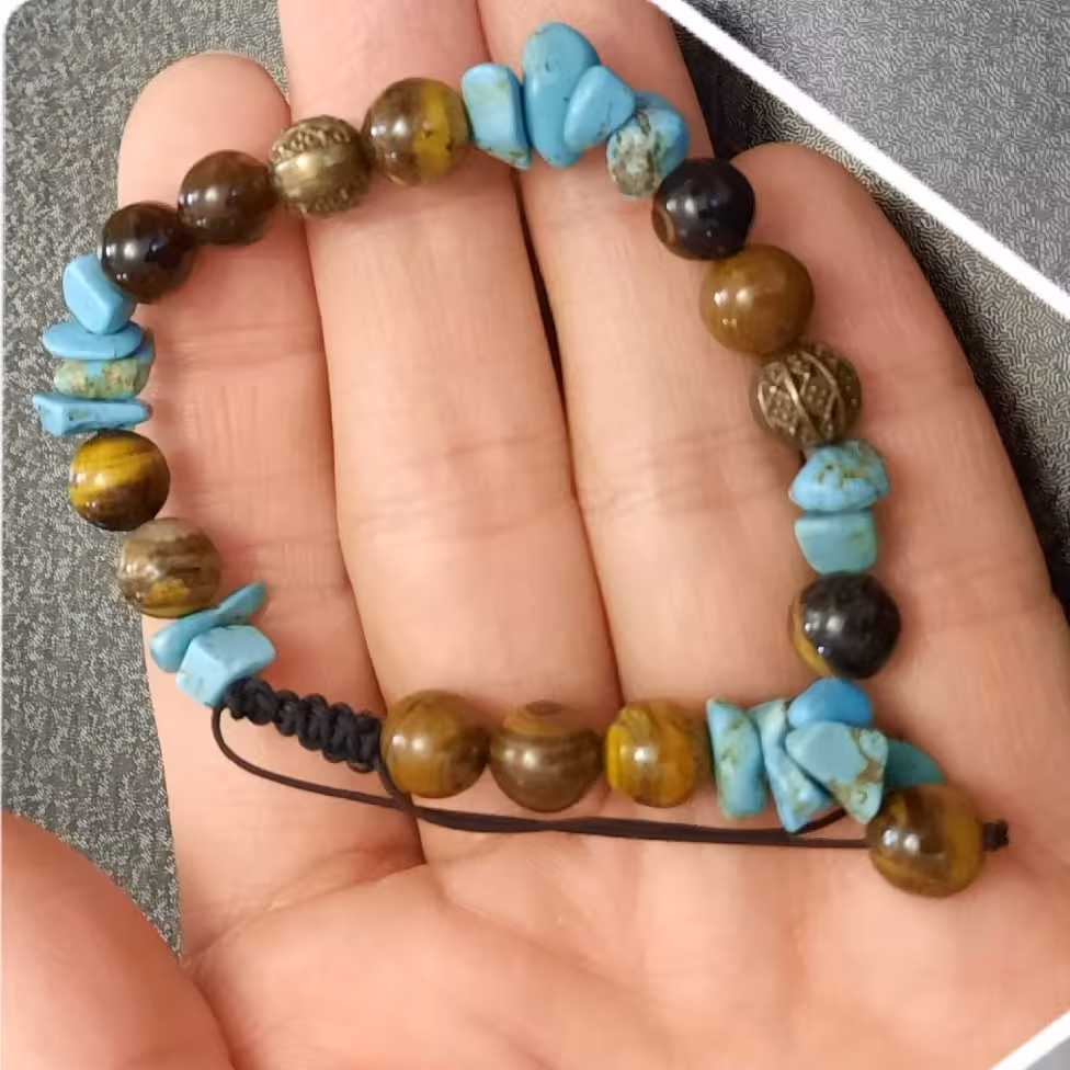 دستبند سنگ چشم ببر و فیروزه