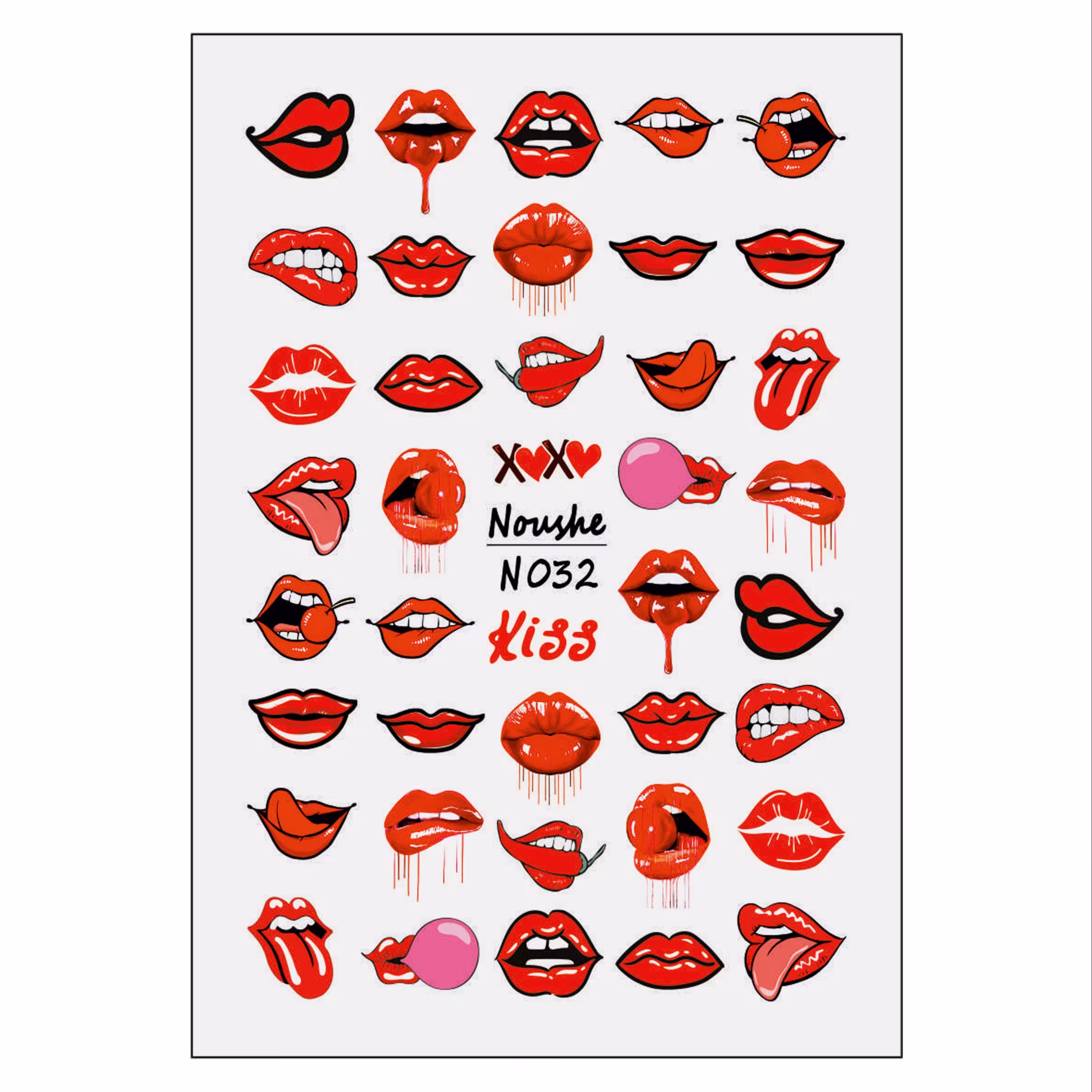 لنز ناخن نوشه مدل لب کد N032