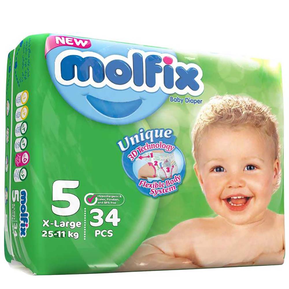 پوشک مولفیکس Molfix سایز 5 بسته 34 عددی