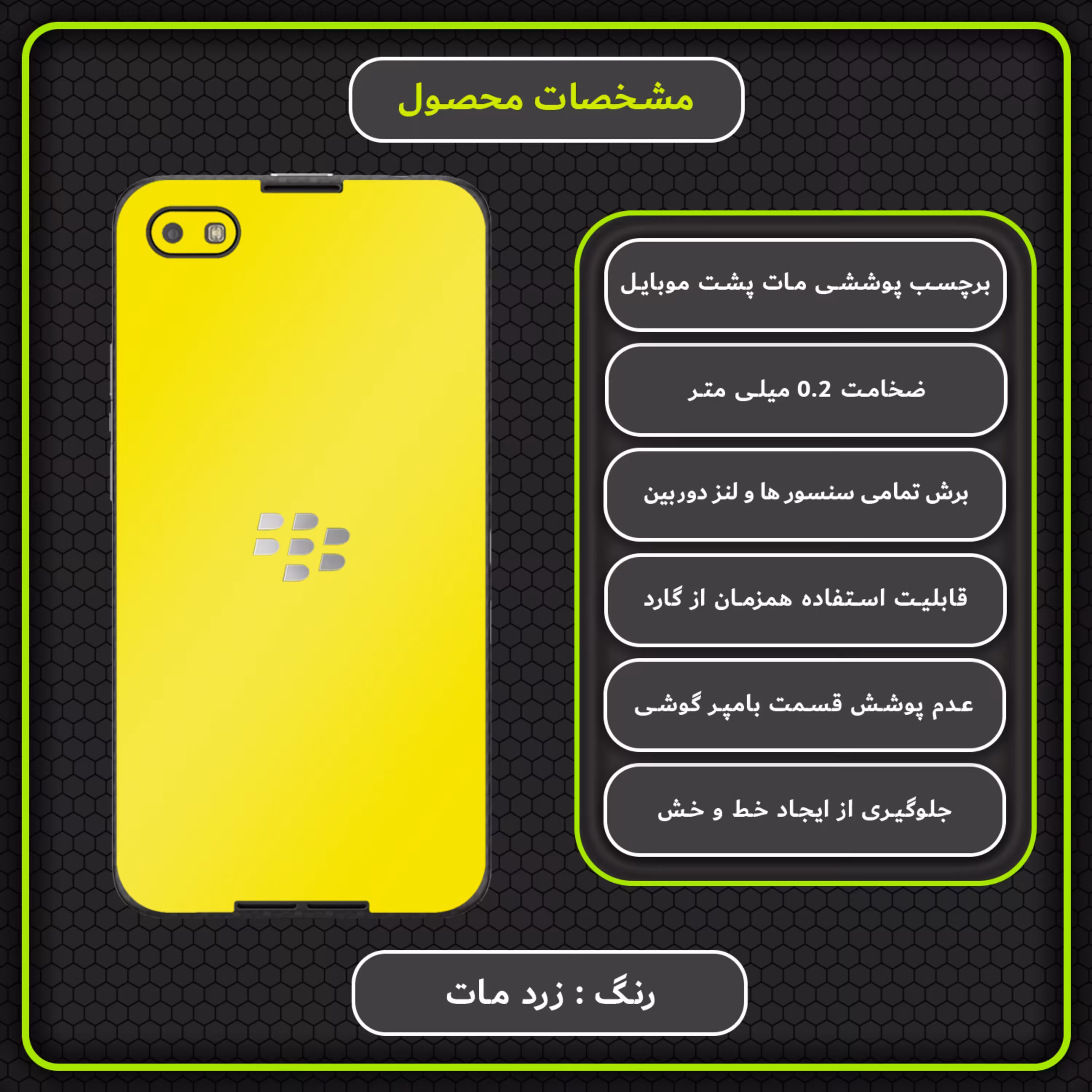 برچسب پوششی MultiNano مدل X-F1M-Yellow برای پشت موبایل بلک بریZ30