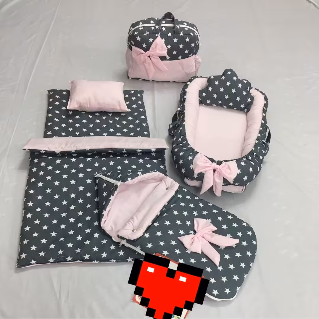 سرویس خواب نوزاد طوسی صورتی ملایم سفارش ساز 