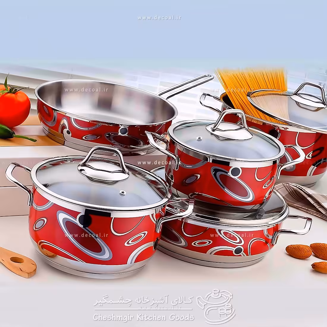 سرویس قابلمه سوفرام مدل سافت گلدار قرمز 9 پارچه