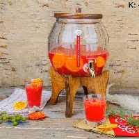 کلمن شیشه ای طرح بشکه  پایه چوبی  5.5 لیتری برند امبیکو