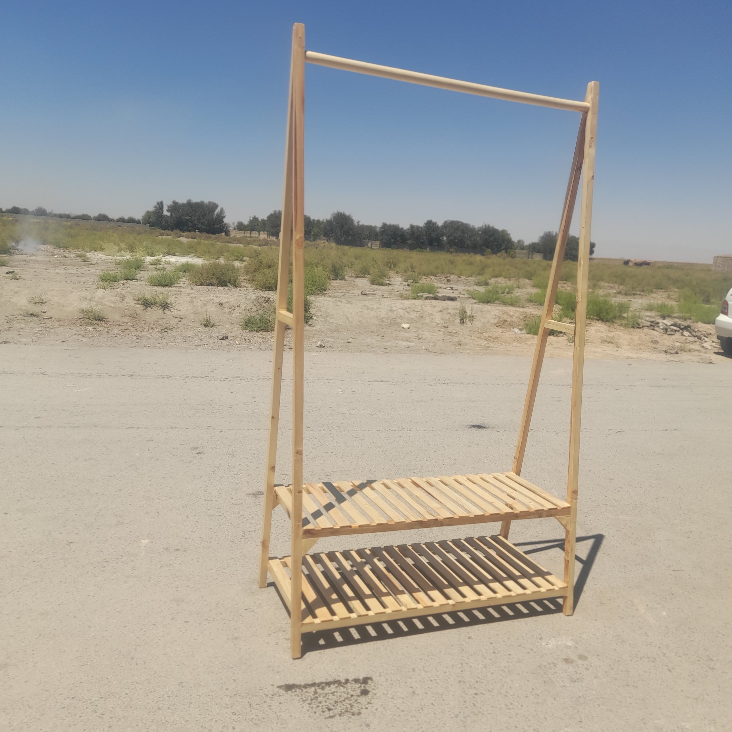 رگال لباس چوبی مثلثی دو طبقه کرم روشن
