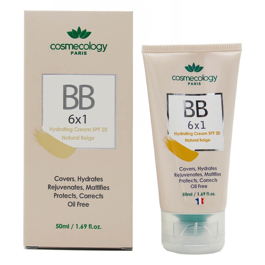 بی بی کرم 6 در 1 رطوبت رسان رنگی بژ روشن فاقد چربی SPF20 کاسمکولوژی 50 میل