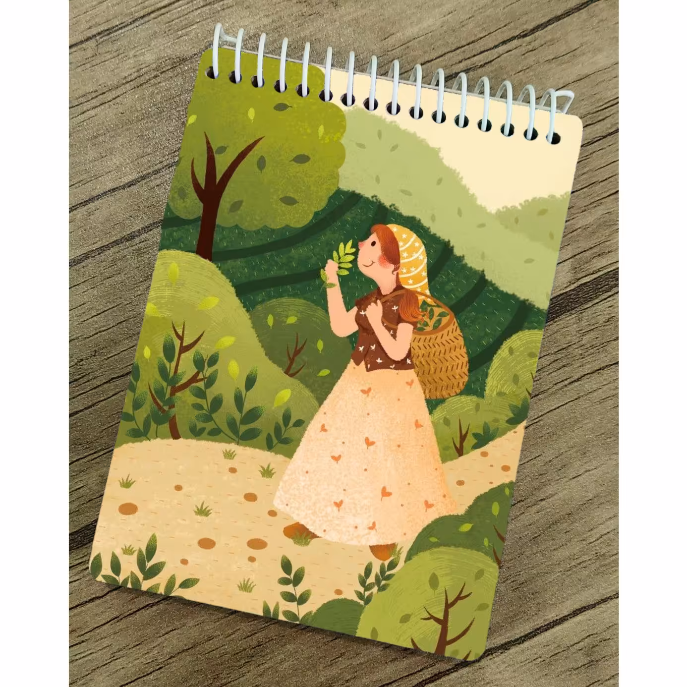 دفتر طراحی و بولت ژورنال با کاغذ کرافت طرح دخترک روستایی