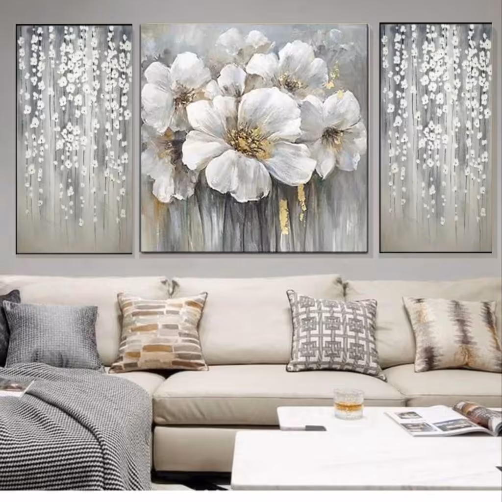 نقاشی رنگ و روغن نقش برجسته ورق طلا سه تیکه 