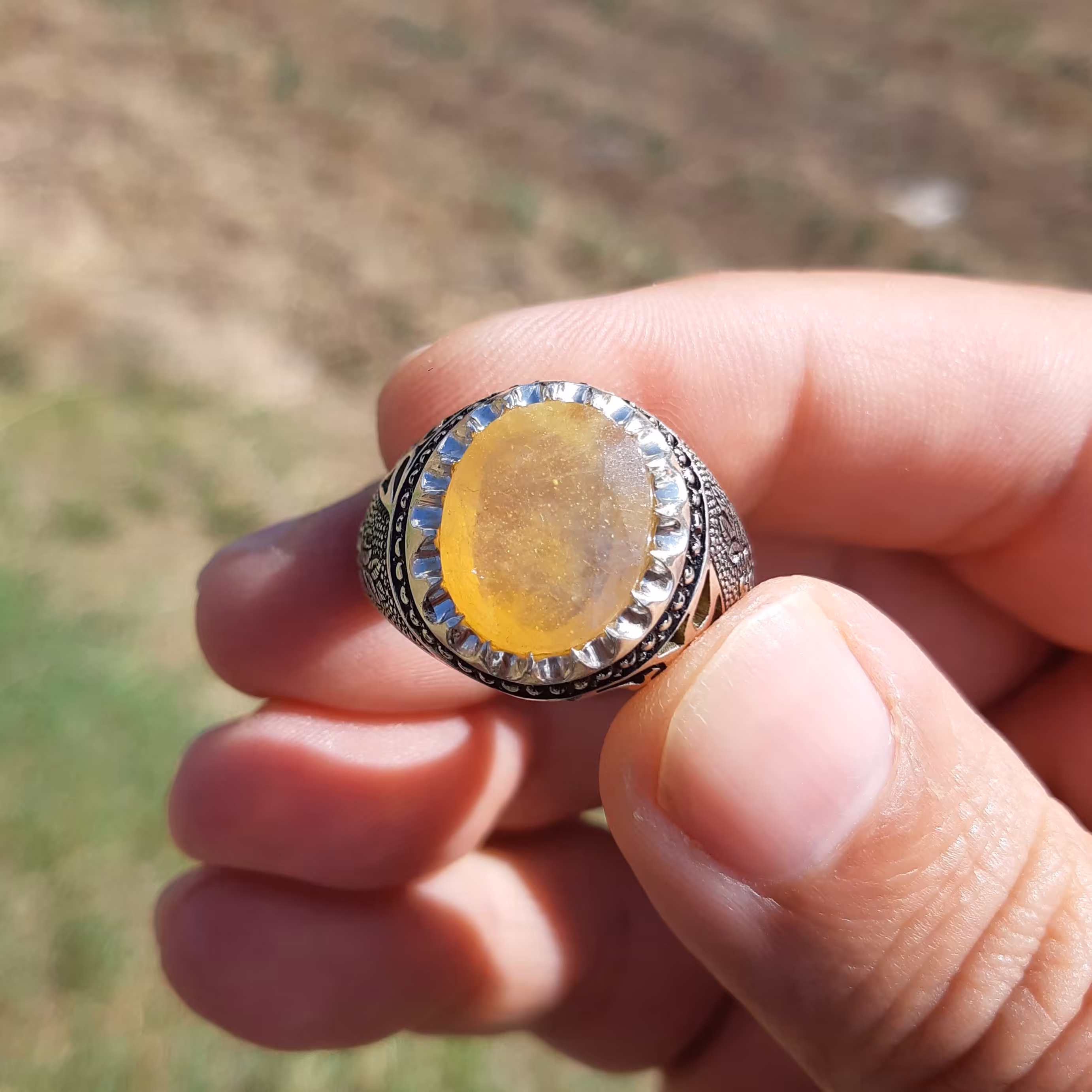 انگشتر نقره مردانه یاقوت زرد