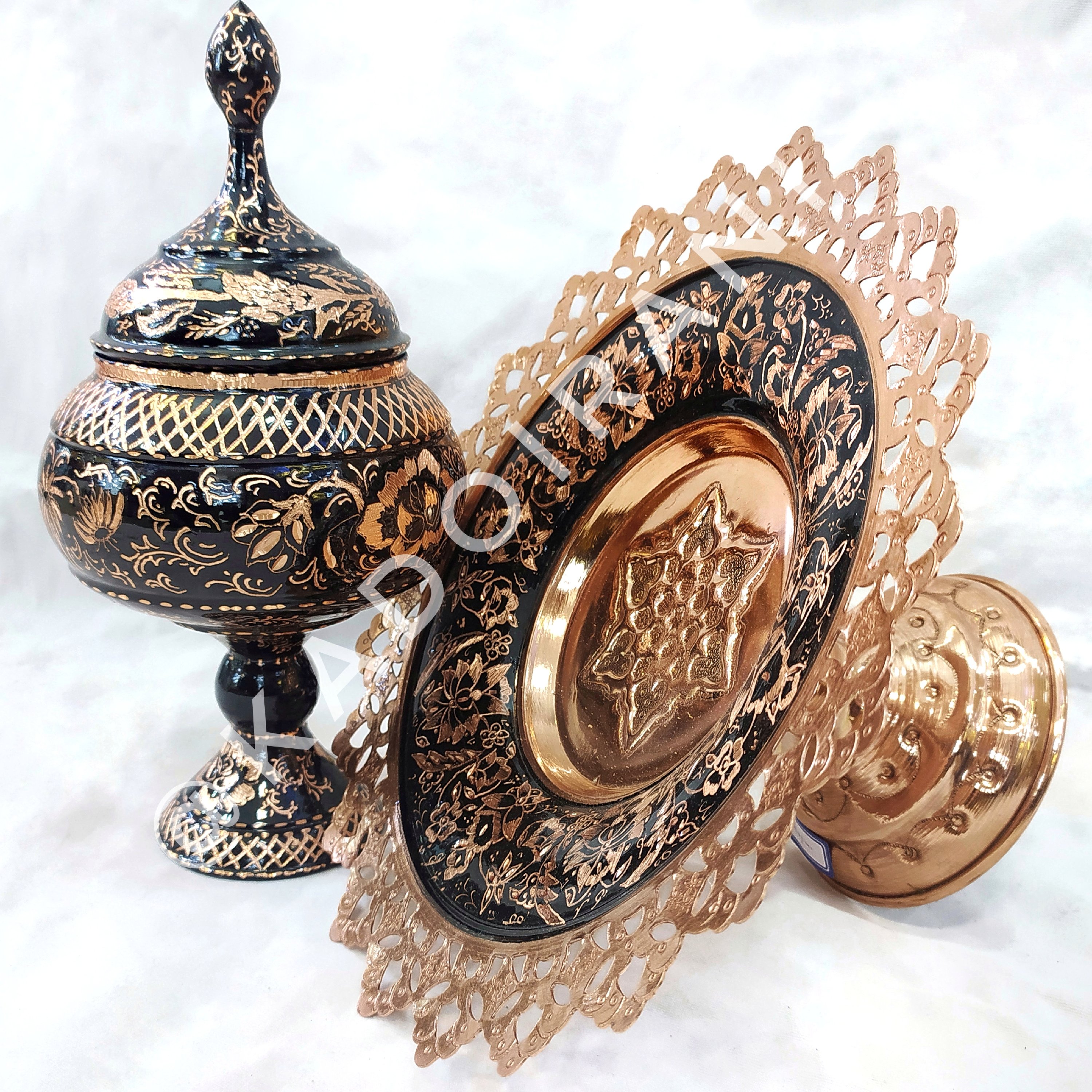 ست شکلات و شیرینی خوری مسی الماس تراش