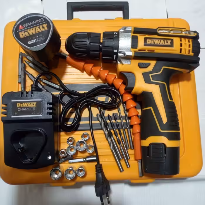 دریل شارژی18 وات دیوالت DEWALT با لوازم اضافه ،2 باطری