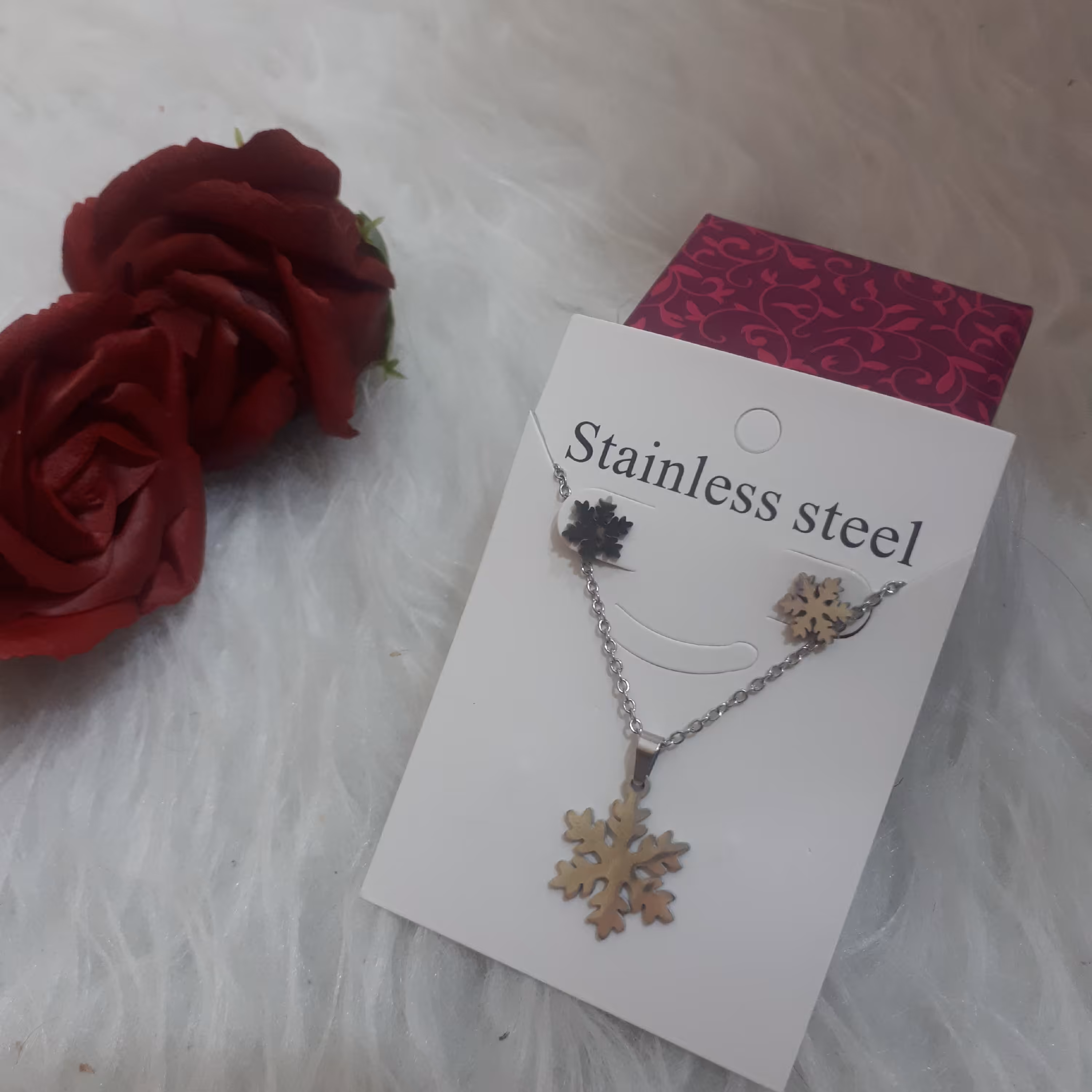 نیم ست استیل رنگ ثابت گوشواره گردنبند