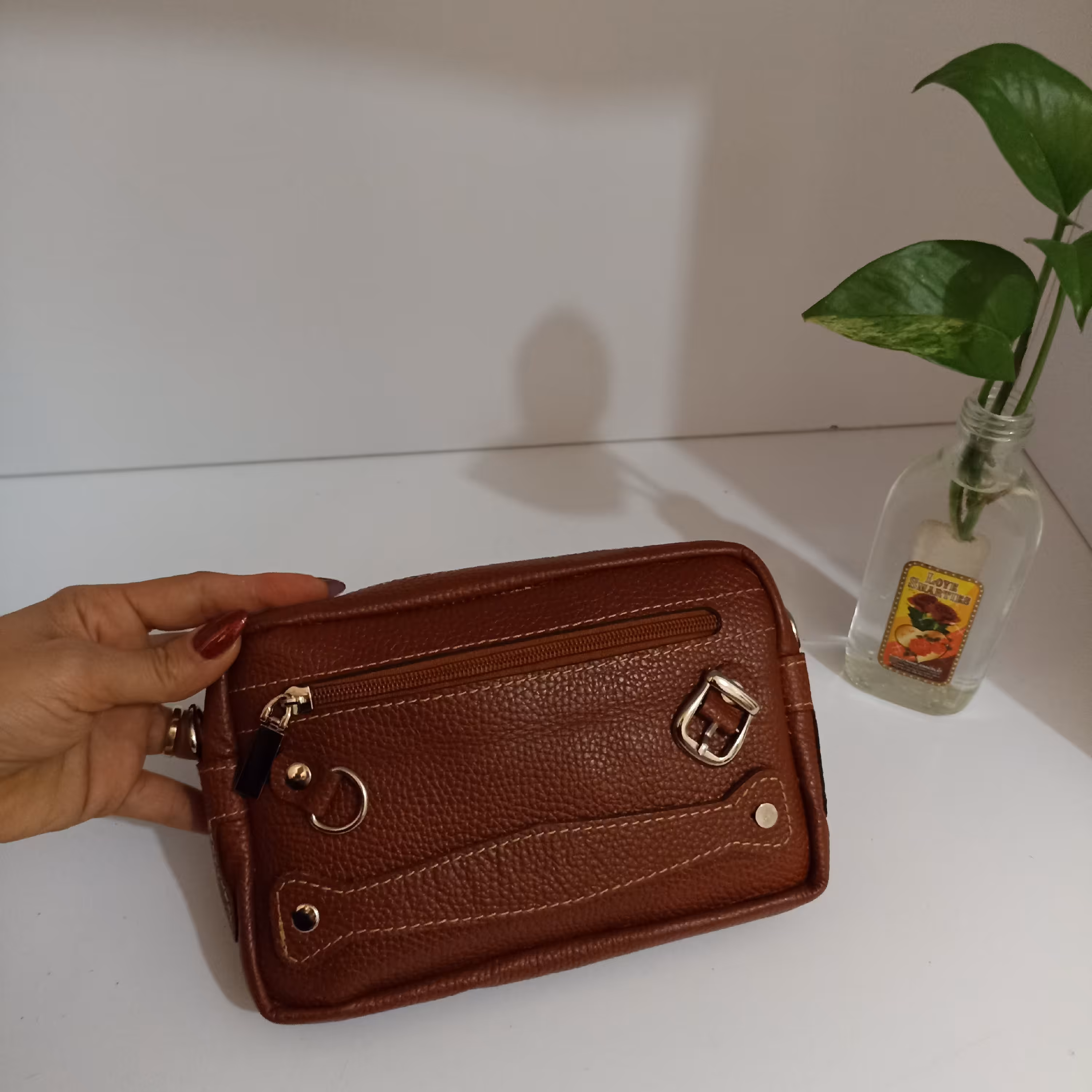 کیف سه کاره دوشی مچی کمری (چرم طبیعی گاوی) ابعاد 14در21 دارای 3 زیپ دارای بند قا