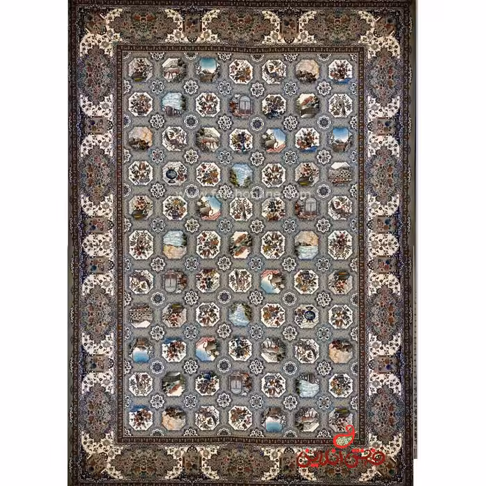 فرش ماشینی شاهکار صفویه 5152 خاکستری