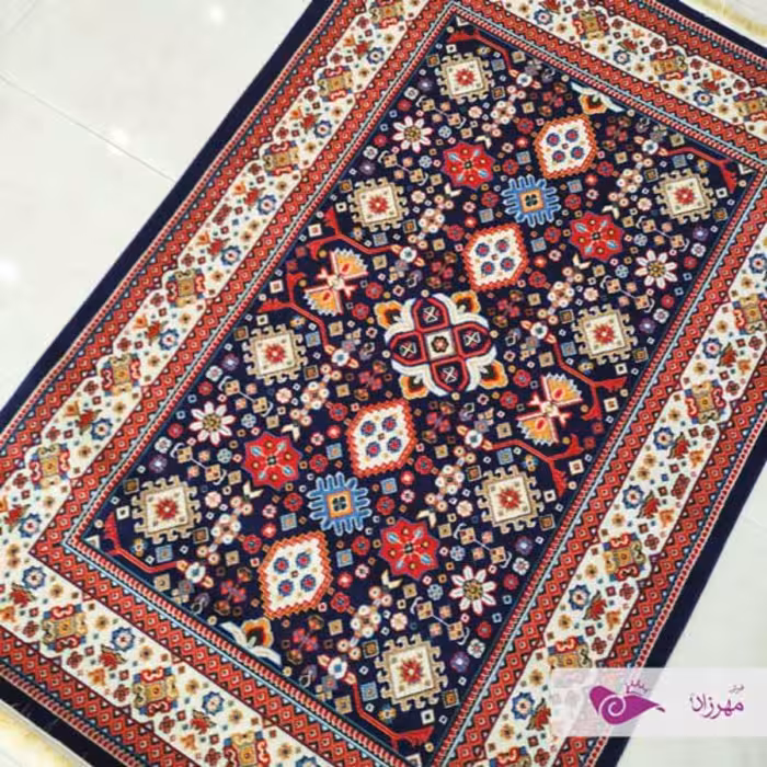 گلیم ماشینی یک در یک و نیم طرح سورن سرمه ای