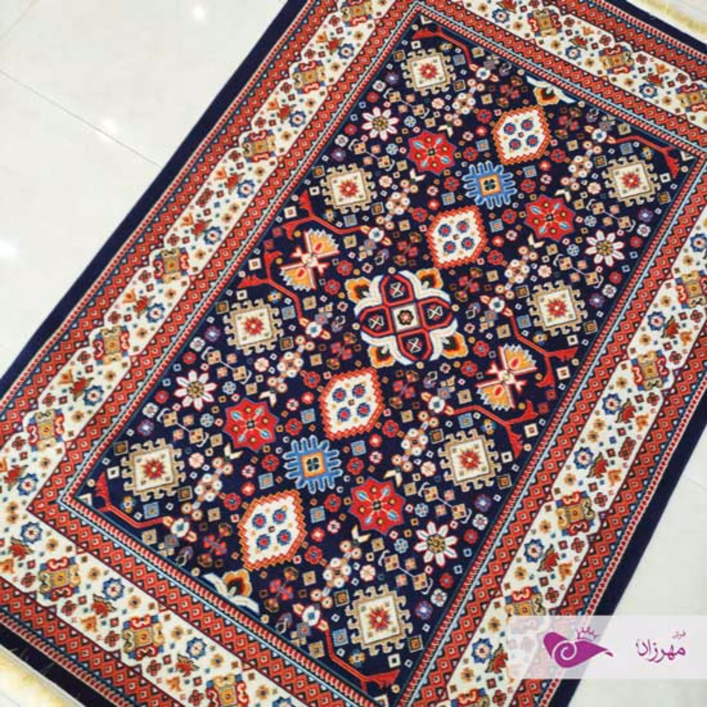 گلیم ماشینی یک در یک و نیم طرح سورن سرمه ای