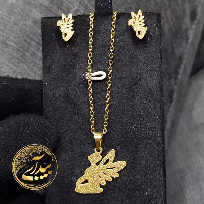 نیم ست استیل رنگ ثابت تضمینی (پلاک، زنجیر ، گوشواره) 