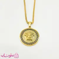 گردنبند مردانه مدل ورساچه سرشیر نگیندار طلایی مشکی کد 1488