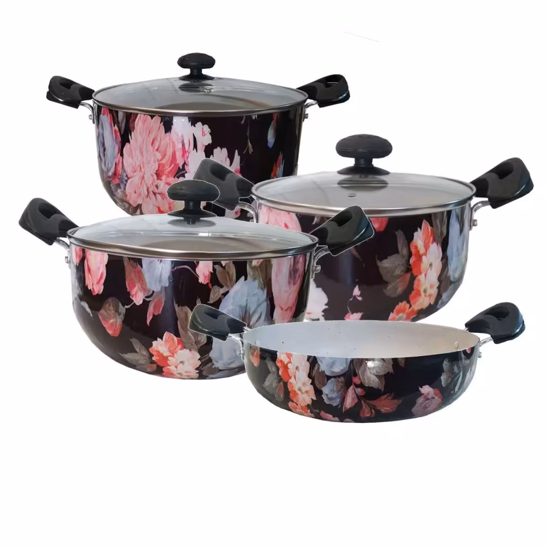 سرویس قابلمه هفت تکه طرح دار کد 005 در سایز های 26و 24و 22و ماهیتابه 26