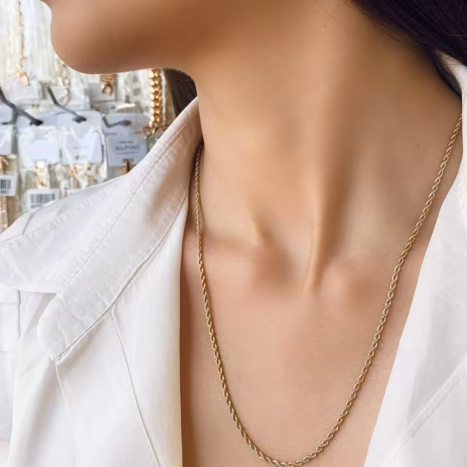 زنجیر استیل طنابی دو رنگ طلایی -نقره ای