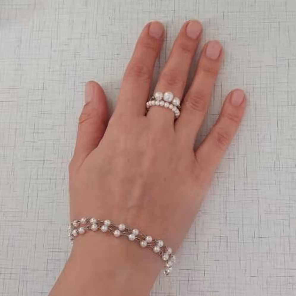 ست گردنبند و دستبند مروارید استیل