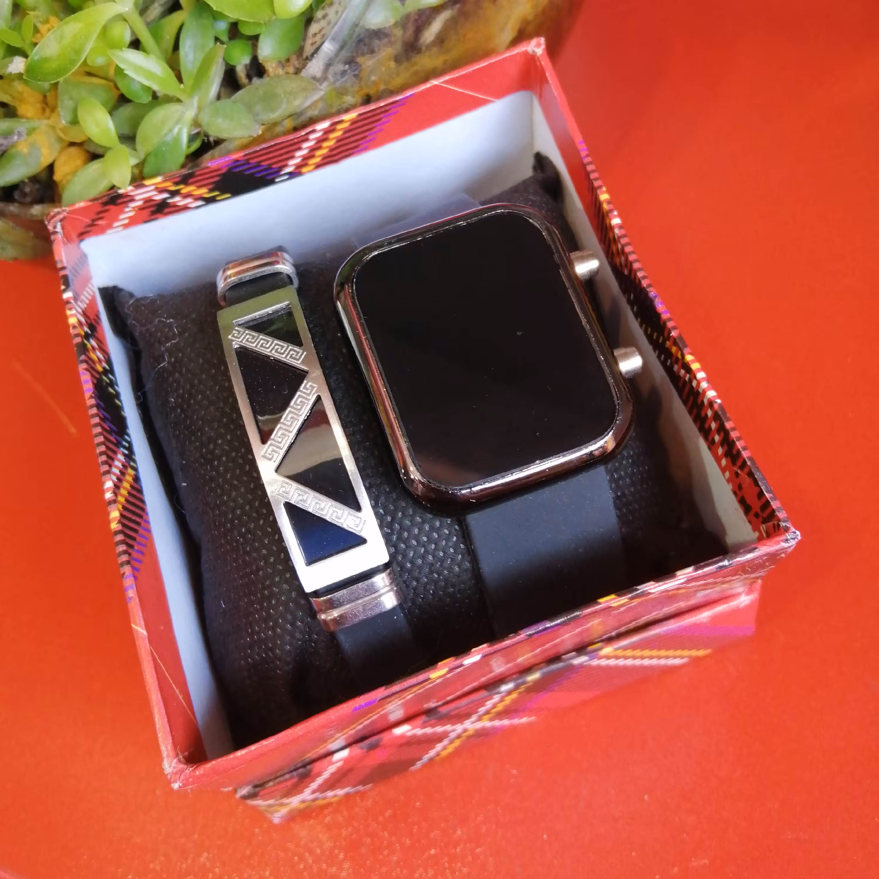 ست ساعت ودستبندبند چرمی مردانه