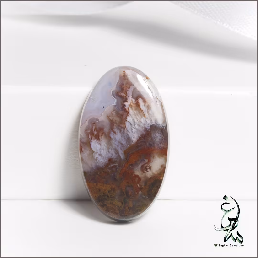 نگین عقیق شجر سه قلعه (تراش یمنی دیواره دار) نگین انگشتر یا گردنبند