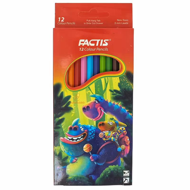 مداد رنگی 12 رنگ جعبه مقوایی طرح اژدهای آبی فکتیس FACTIS