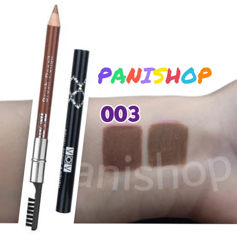 مداد ابرو VOV نگینی و شانه دار شماره 003 رنگ شکلاتی پوکه فلزی تقویت کننده ابروها و ضد ریزش نرم و روان ضدآب و حساسیت