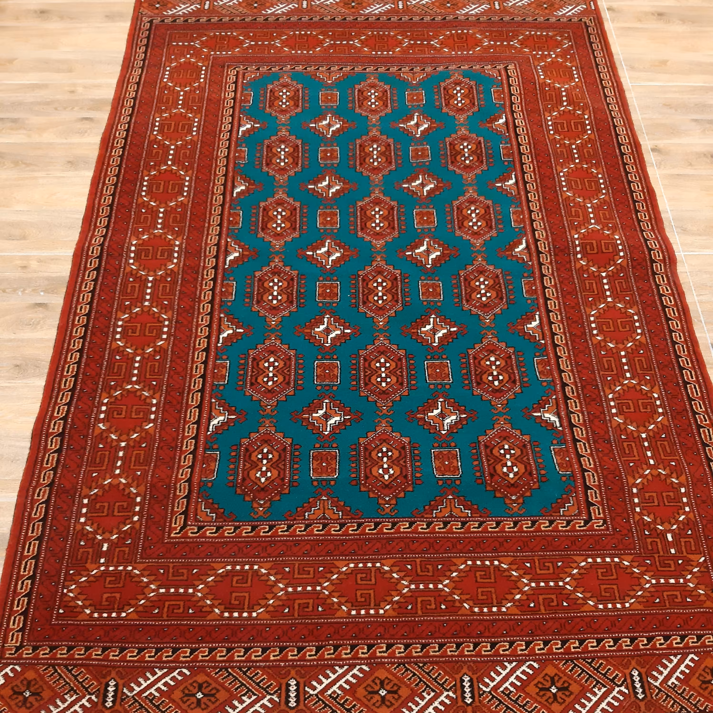 قالیچه 3 متری دستباف ترکمن اعلا، طرح بازوبندی، ارسال رایگان،پشم