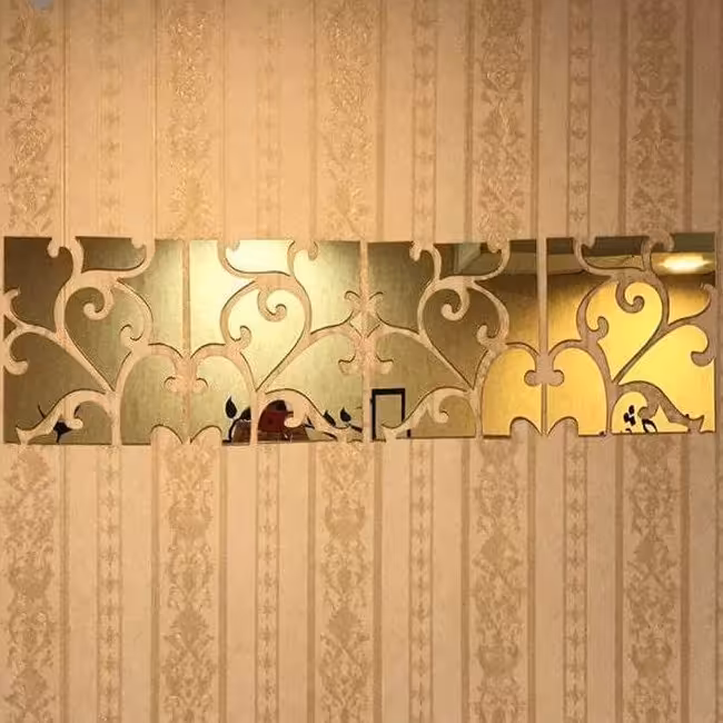 آینه دکوراتیو مولتی استایل،طرح  پیچک،(ابعاد 30 در 120)د  دو رنگ طلایی و نقره ای