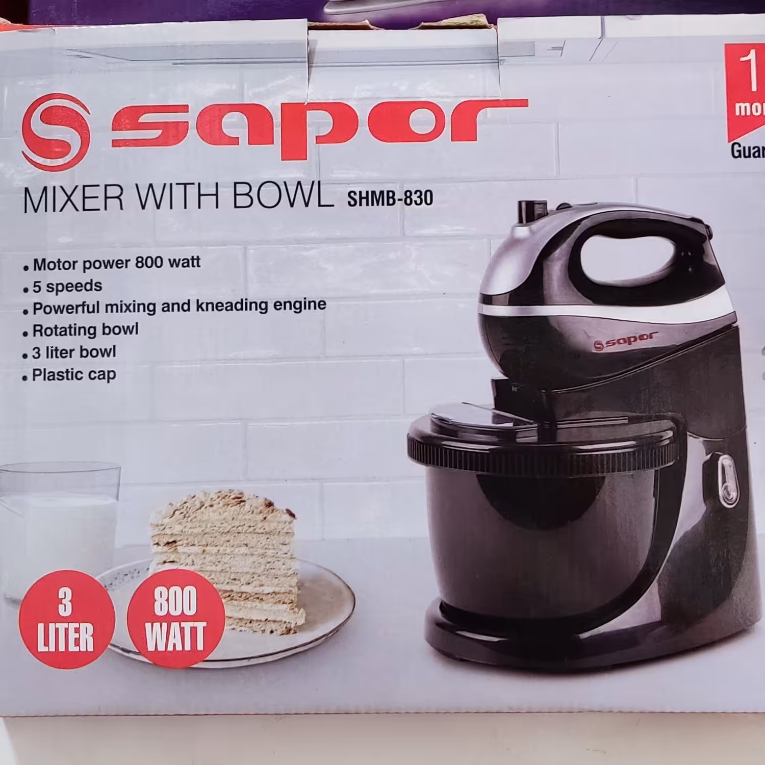 همزن کاسه دار ساپر مدل 830 دارای کاسه چرخشی با 12ماه ضمانت 3لیتر با قدرت 800وات