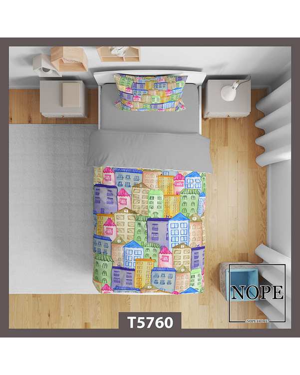 سرویس لحاف روتختی کودک یک نفره 5 تکه نوپه هوم Nopehome طرح خونه ها کد T5760