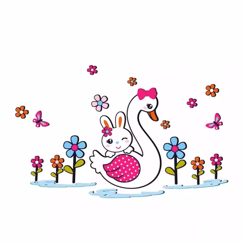 استیکر چوبی دیواری خرگوش و قو