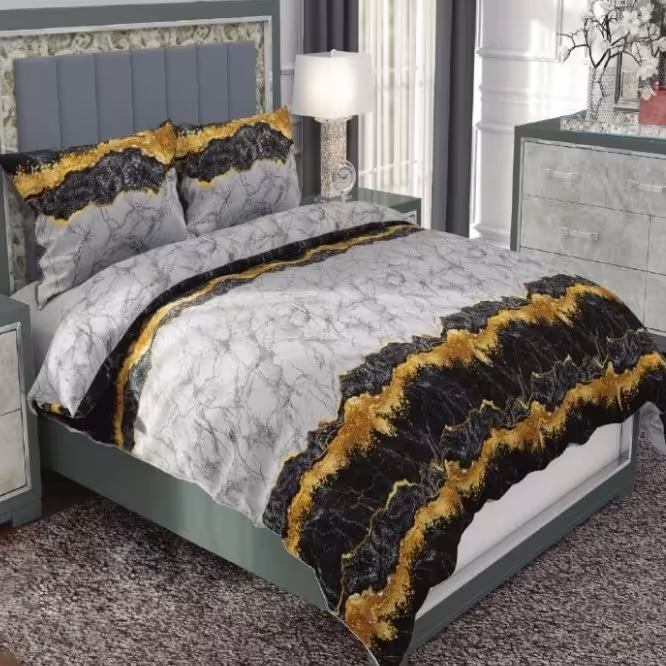 سرویس لحاف روتختی دونفره 6 تکه مدل مرمر طلایی