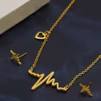 نیم ست استیل طلایی رنگ ضربان قلب