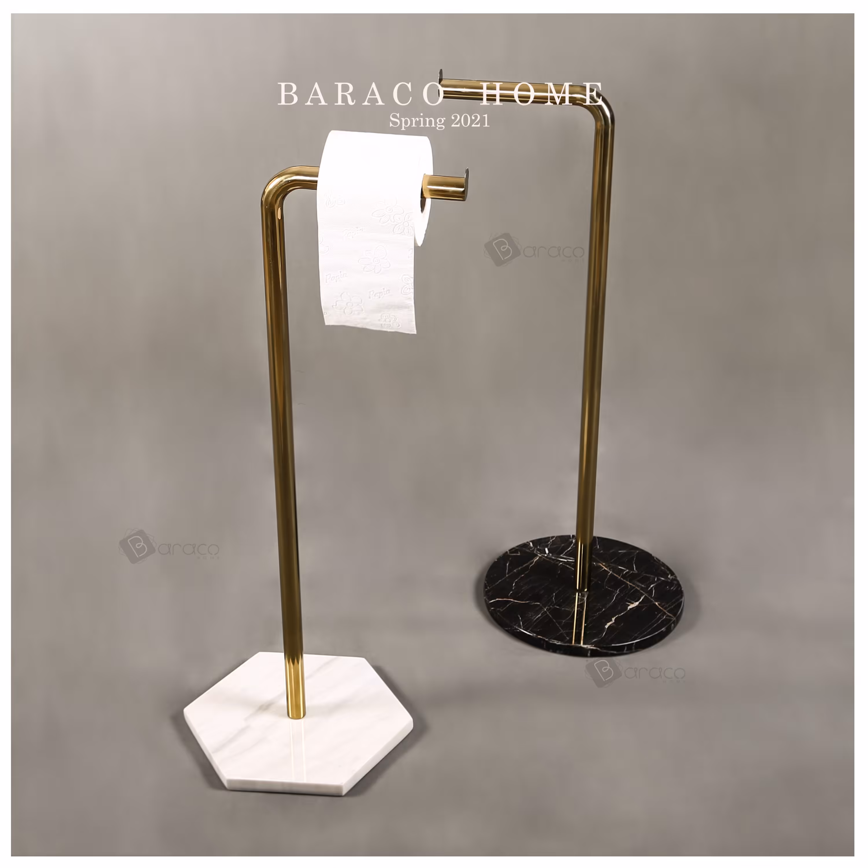 جا دستمال کاغذی  سنگی - سفید -مشکی - قطر 30 -با لوله استیل طلایی  وارتفاع 70 - 