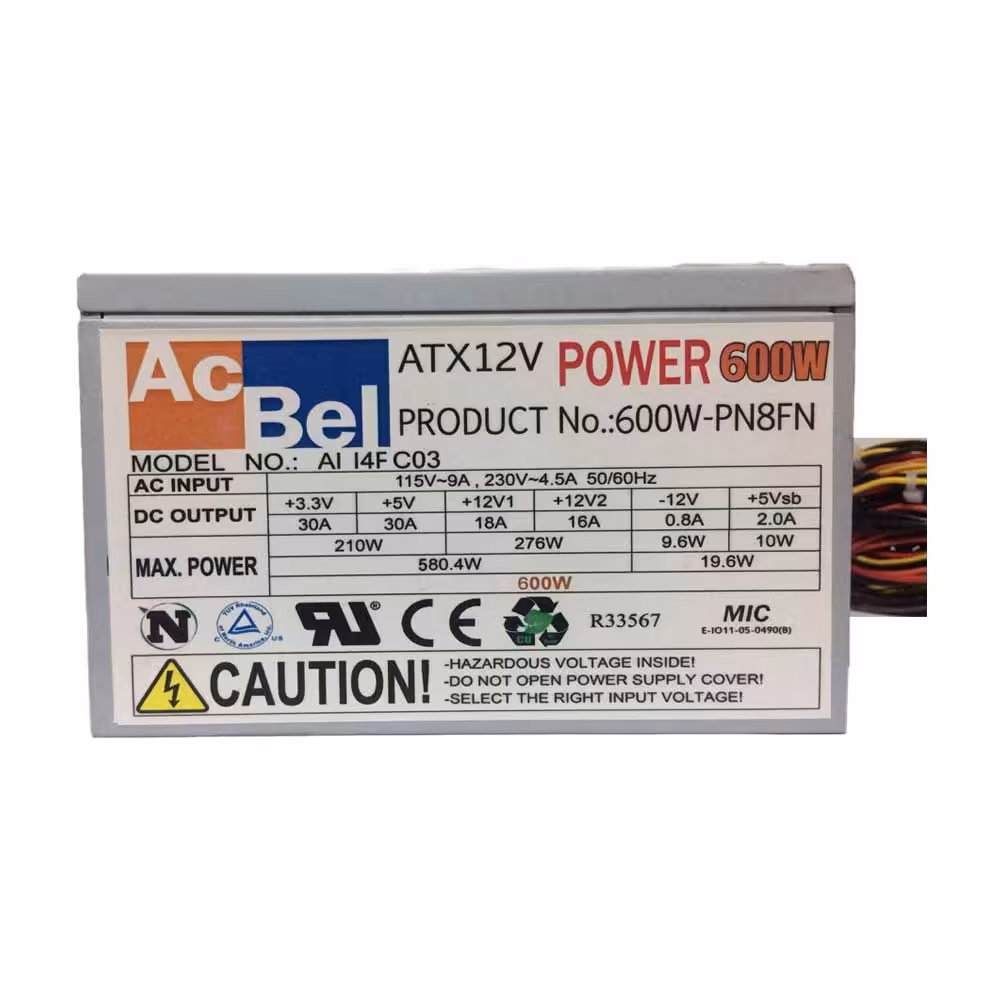 پاور کامپیوتر ای سی بل مدل atx 12v توان 600 وات