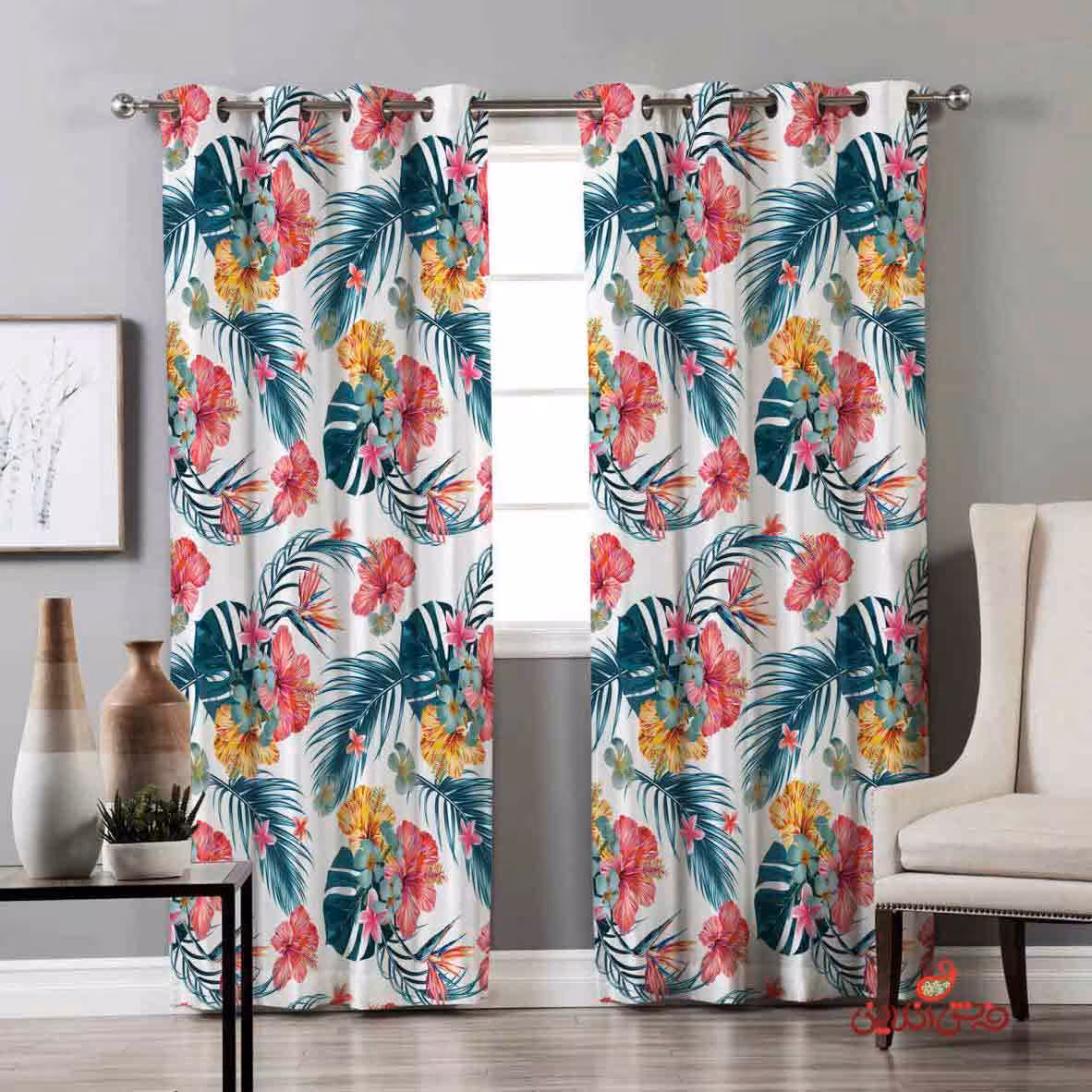 پرده 2عددی طرح گل های گرمسیری کد 2352