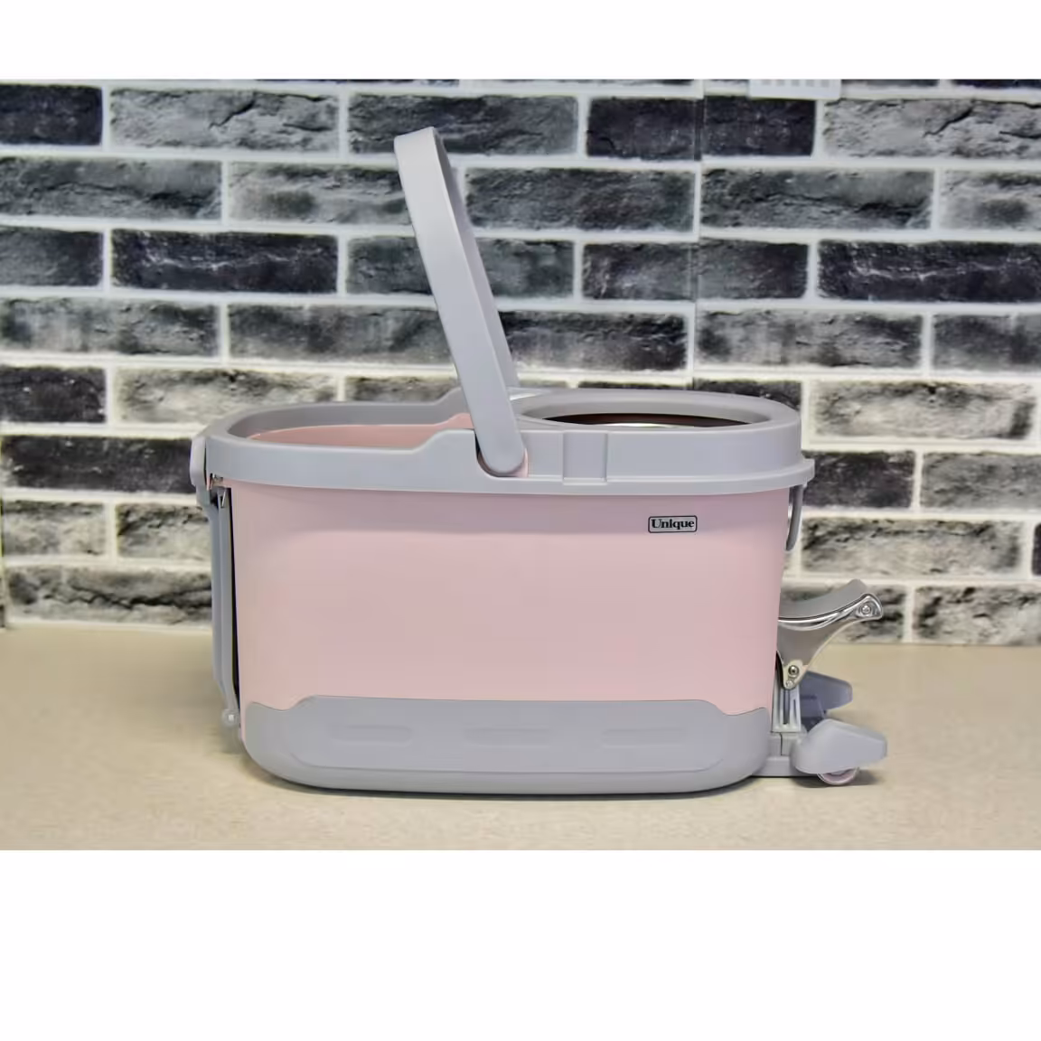 سطل و طی زمین شوی چرخ دار طرح جدید برند یونیک کد 2504 صورتی 