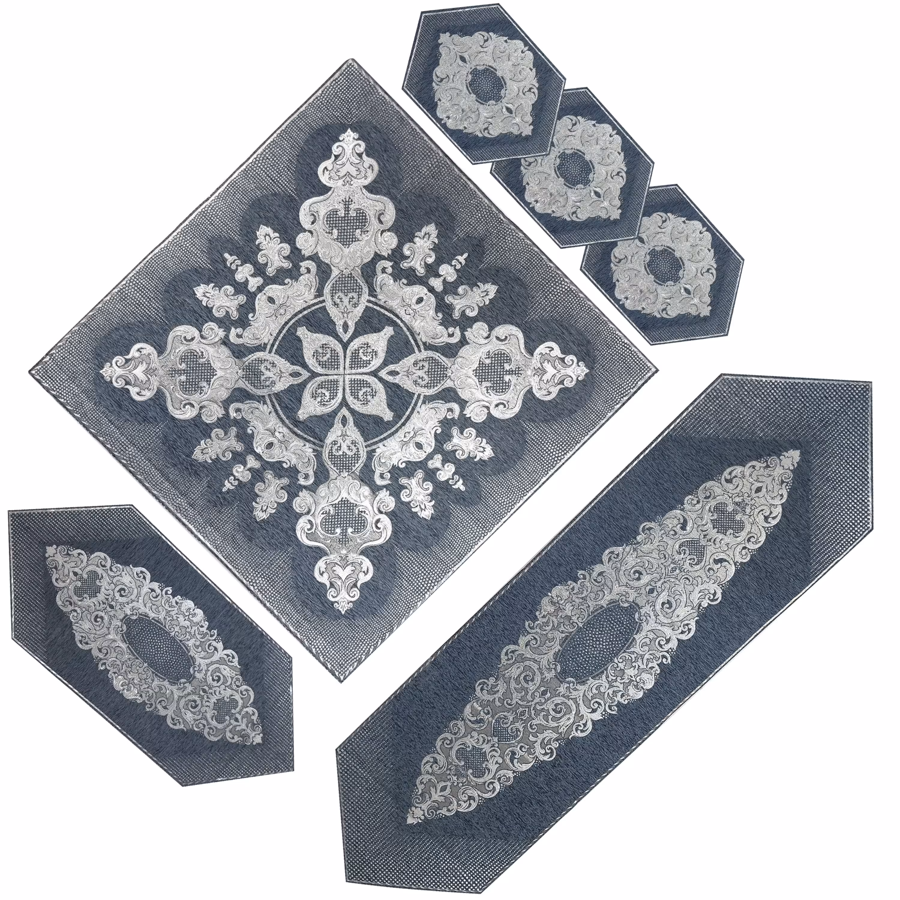 ست رو میزی مخمل 6 عددی مدل شاپسند گالری ترنج