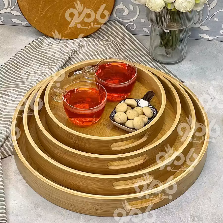 سینی بامبو گرد لبه دار در 4سایز